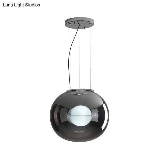 Modern Hanging Light With Double Globe White/Red/Smoke Grey Glass 1 Bulb Kitchen Pendant Lamp