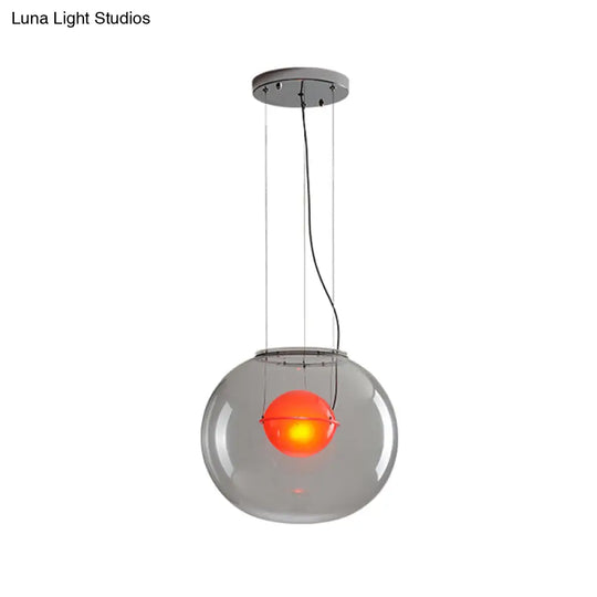 Modern Hanging Light With Double Globe White/Red/Smoke Grey Glass 1 Bulb Kitchen Pendant Lamp