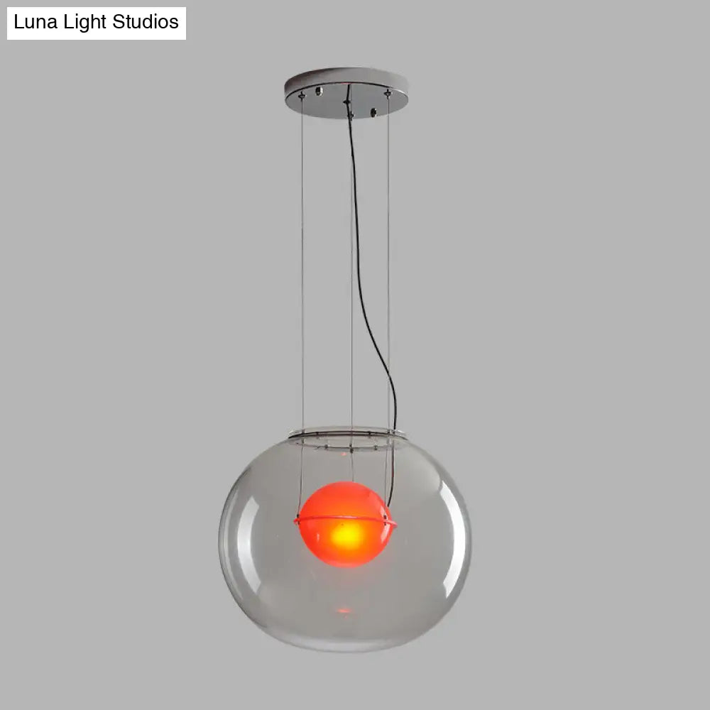 Postmodern Double Globe Hanging Light - White/Red/Smoke Grey Glass Kitchen Pendant Lamp 1 Bulb 12/16