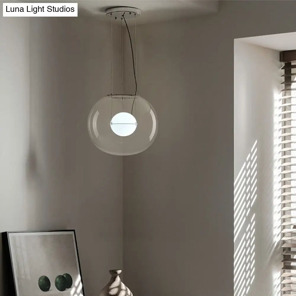 Postmodern Double Globe Hanging Light - White/Red/Smoke Grey Glass Kitchen Pendant Lamp 1 Bulb 12/16