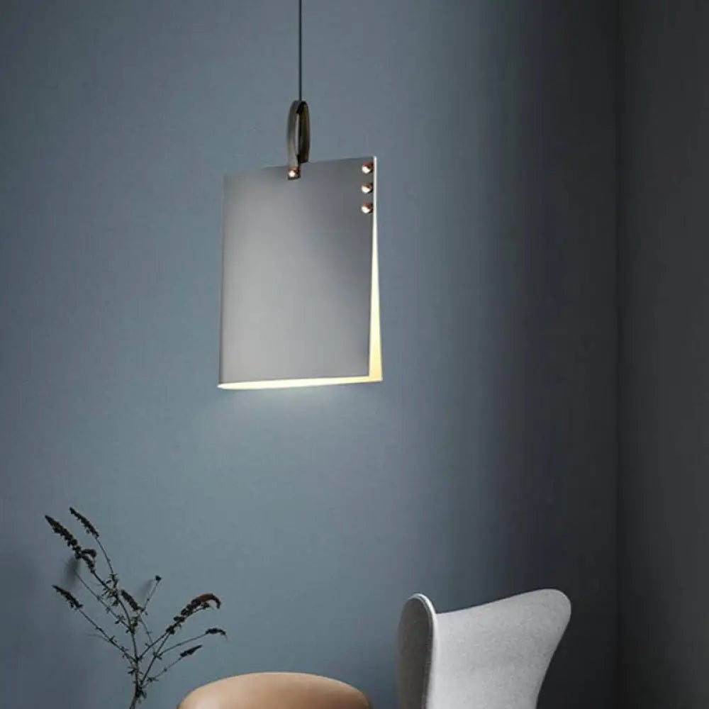 Modern Hanging Light With Metal Shade - Grey Rectangular Suspended Lighting Fixture