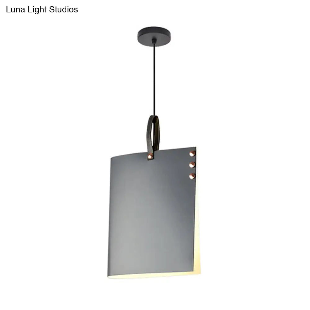 Modern Hanging Light With Metal Shade - Grey Rectangular Suspended Lighting Fixture