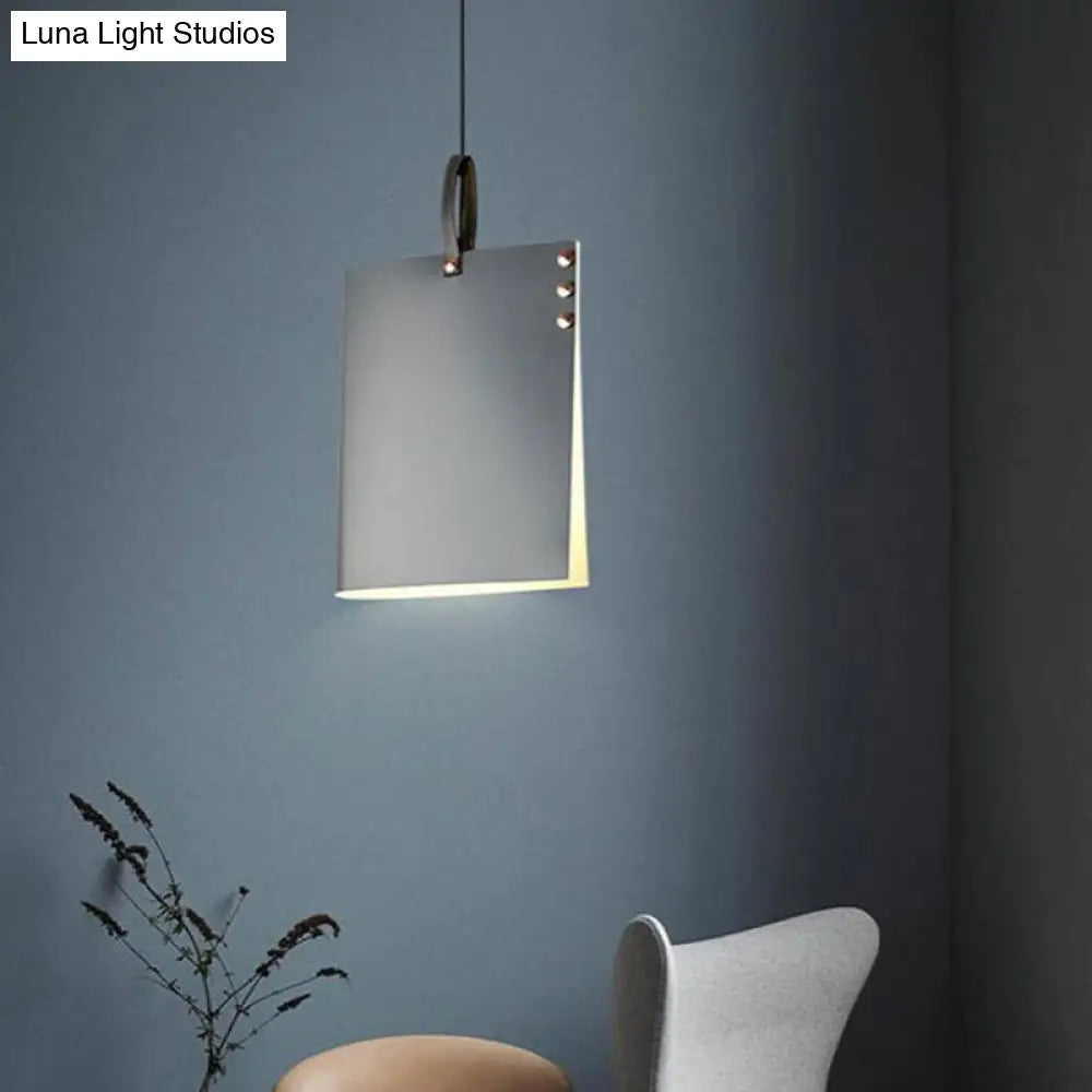 Modern Hanging Light With Metal Shade - Grey Rectangular Suspended Lighting Fixture