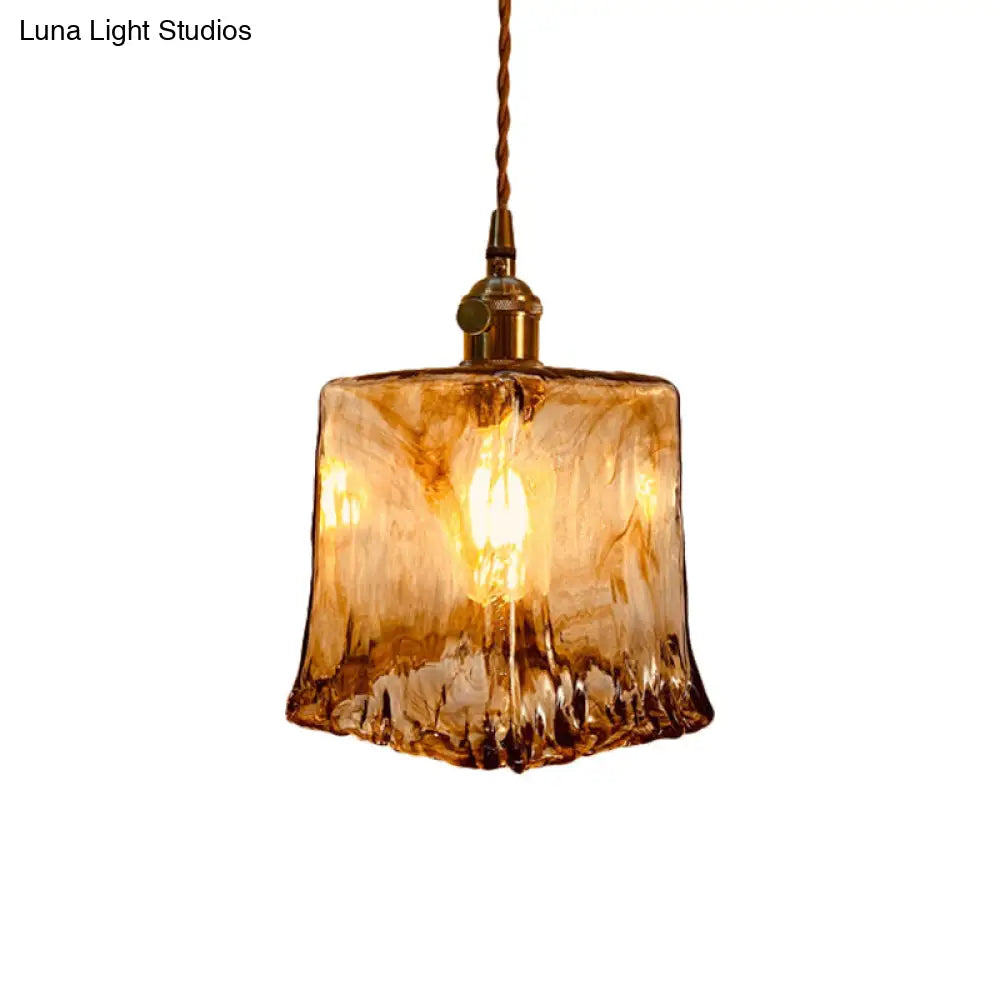 Modern Hanging Pendant Light With Amber Alabaster Glass And Brass Down Lighting For Dining Room -