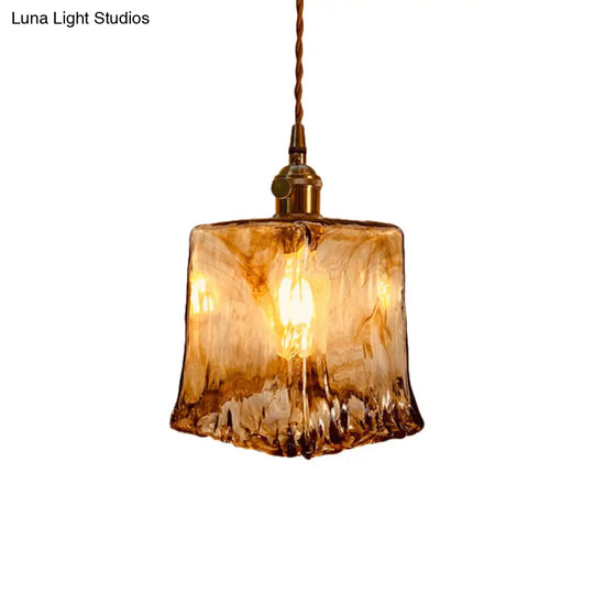 Modern Hanging Pendant Light With Amber Alabaster Glass And Brass Down Lighting For Dining Room -