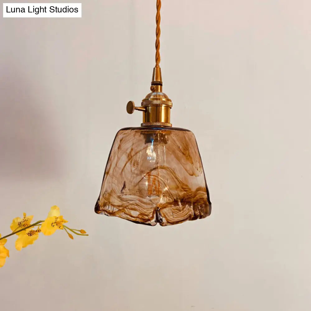 Modernist Alabaster Glass Pendant Light With Brass Finish For Dining Room Trapezoid/Cone/Cuboid