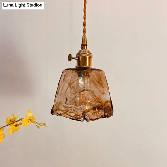 Modernist Alabaster Glass Pendant Light With Brass Finish For Dining Room Trapezoid/Cone/Cuboid