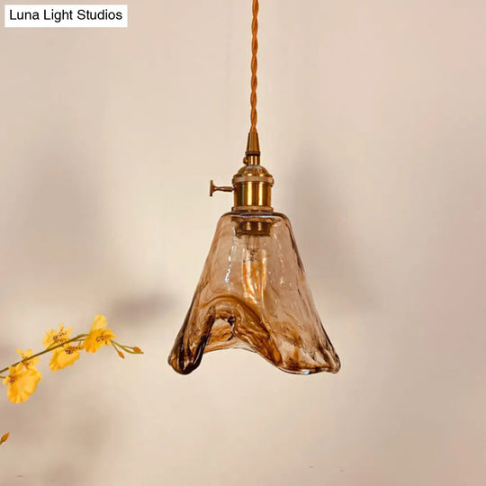 Modern Hanging Pendant Light With Amber Alabaster Glass And Brass Down Lighting For Dining Room -