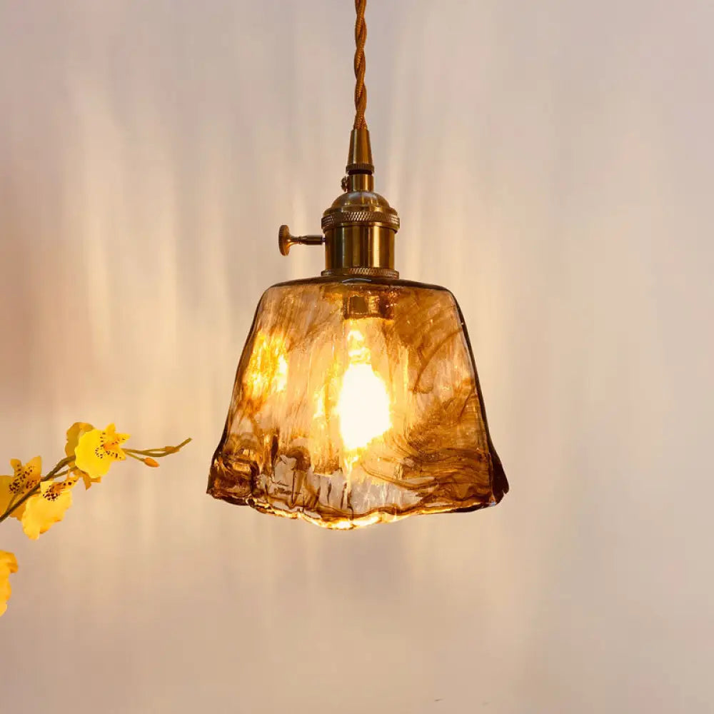 Modern Hanging Pendant Light With Amber Alabaster Glass And Brass Down Lighting For Dining Room -