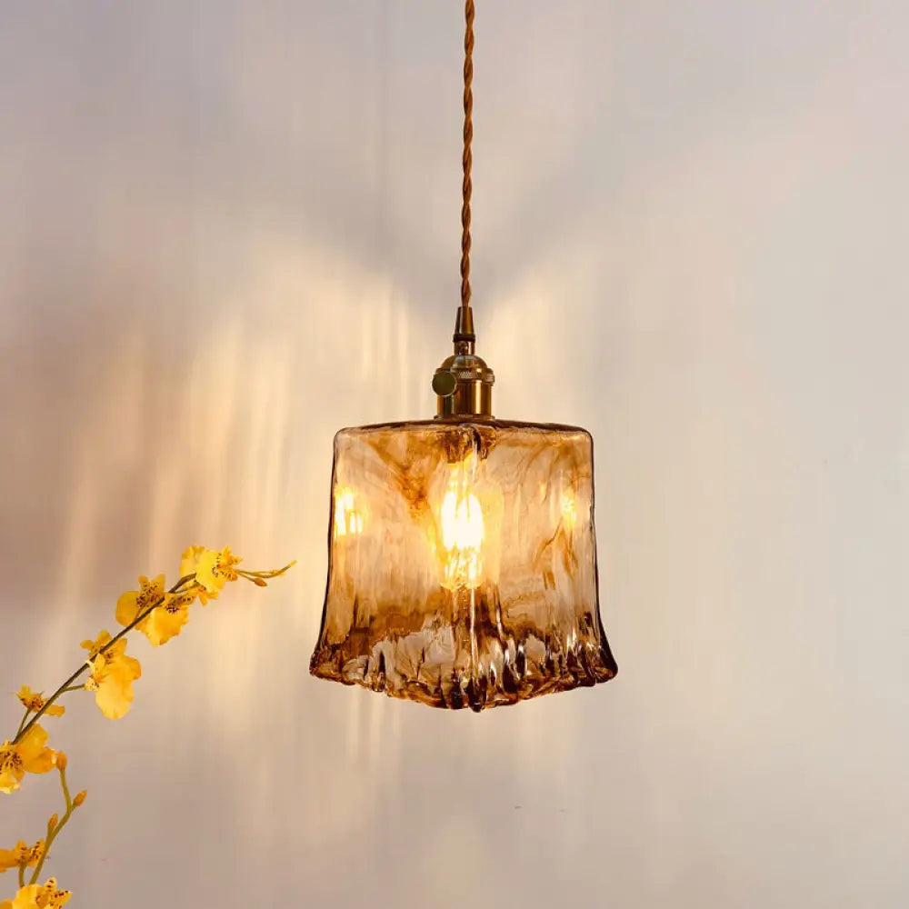 Modern Hanging Pendant Light With Amber Alabaster Glass And Brass Down Lighting For Dining Room -