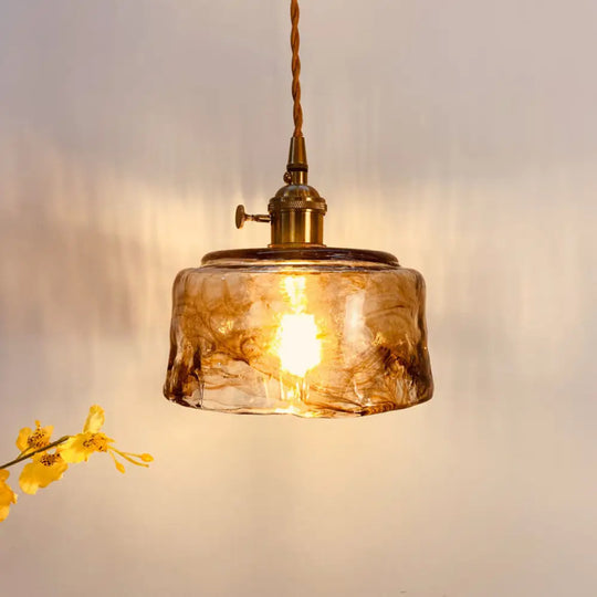 Modern Hanging Pendant Light With Amber Alabaster Glass And Brass Down Lighting For Dining Room -