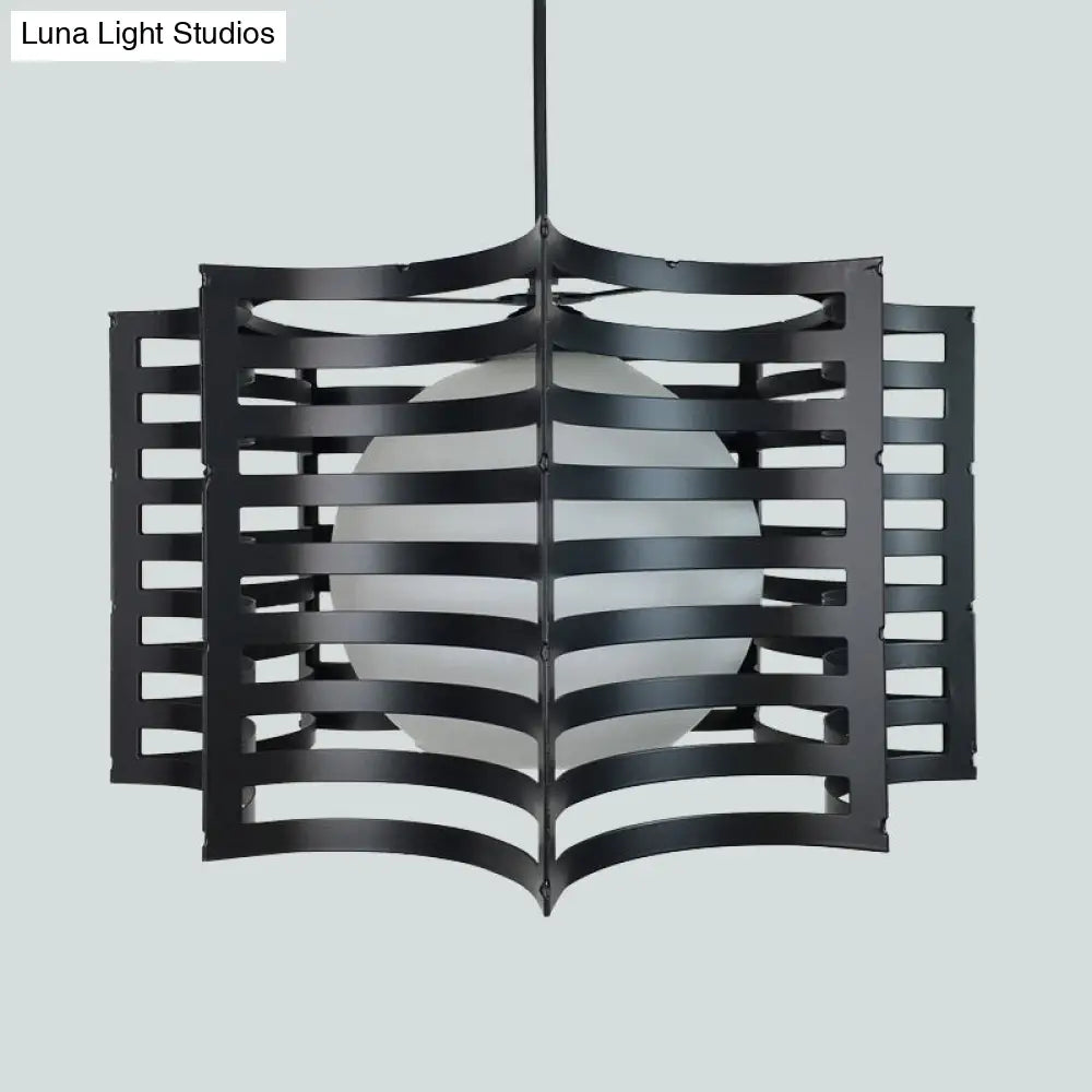 Black/White Hanging Pendant Light With Metal Spring Opal Glass Shade