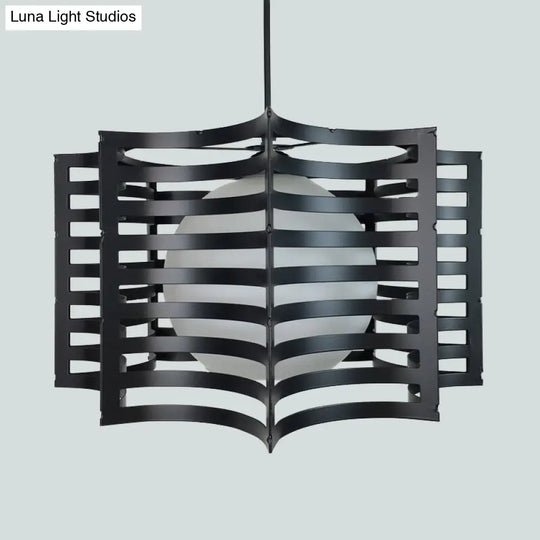 Black/White Hanging Pendant Light With Metal Spring Opal Glass Shade