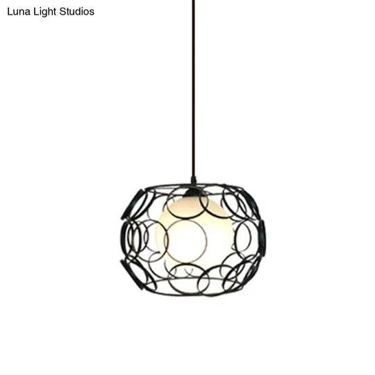 Modern Hanging Pendant Light With Opal Glass Shade - Black/White Finish