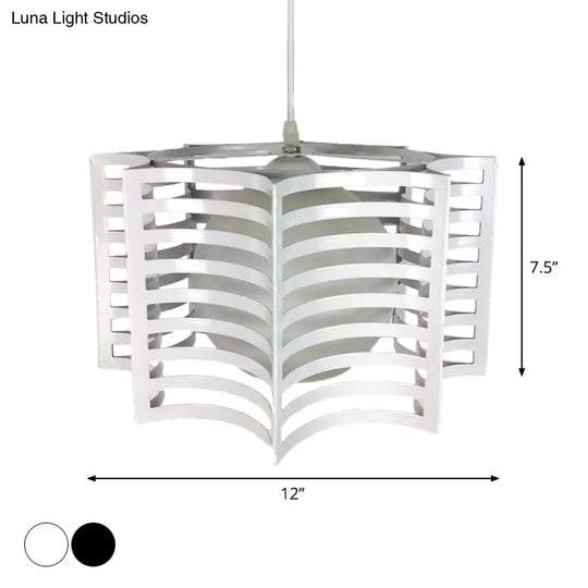 Modern Hanging Pendant Light With Opal Glass Shade - Black/White Finish