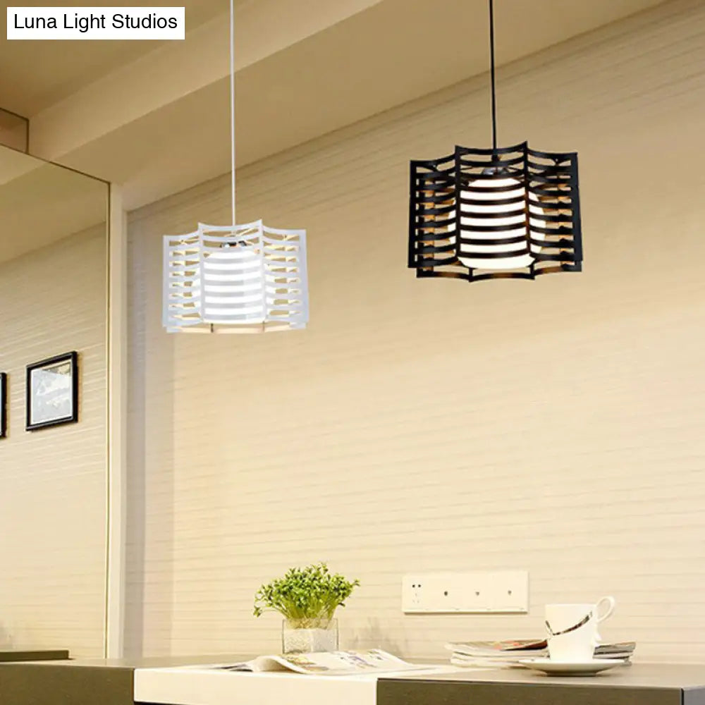 Black/White Hanging Pendant Light With Metal Spring Opal Glass Shade White / Octagon