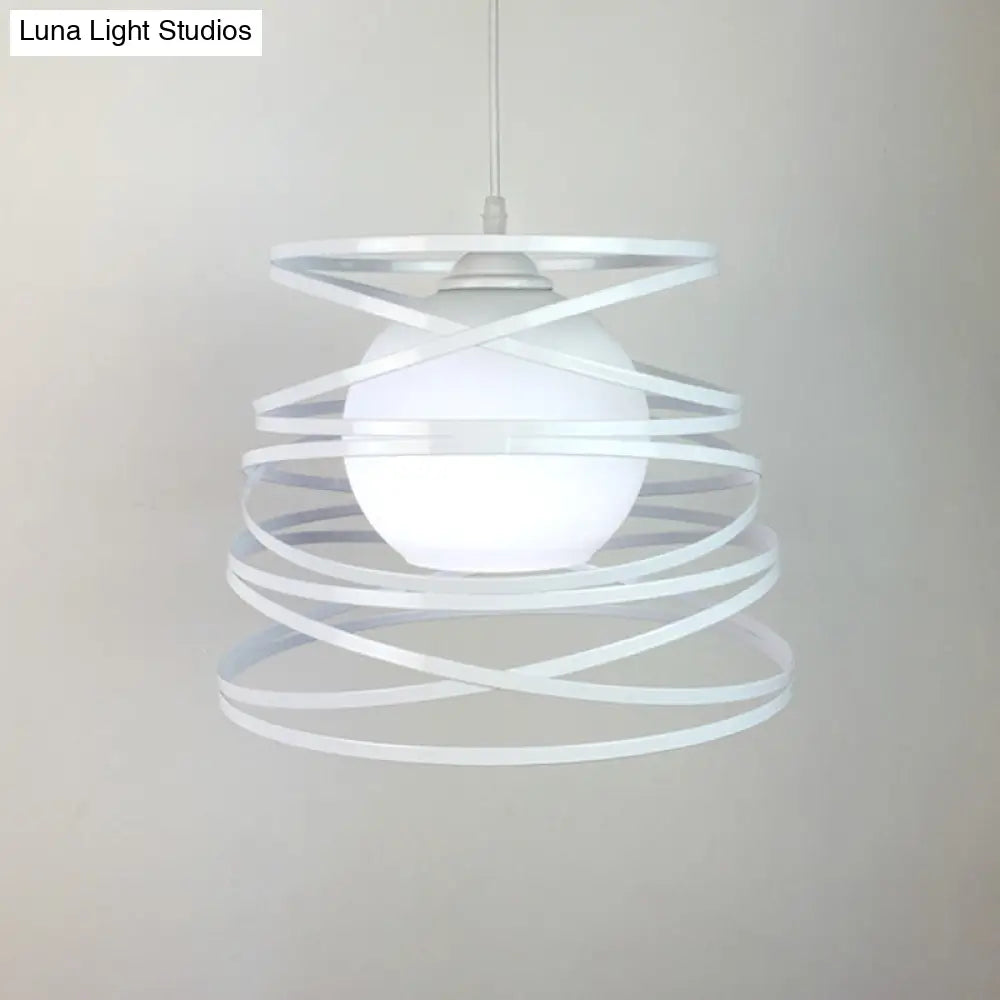 Modern Hanging Pendant Light With Opal Glass Shade - Black/White Finish