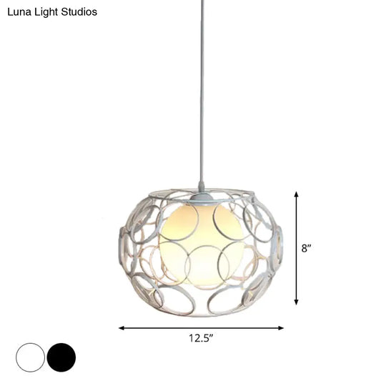 Modern Hanging Pendant Light With Opal Glass Shade - Black/White Finish