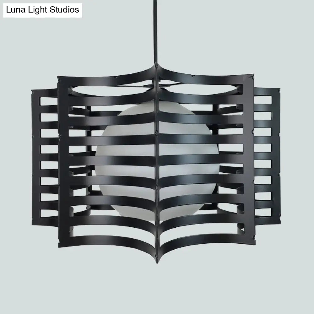 Modern Hanging Pendant Light With Opal Glass Shade - Black/White Finish