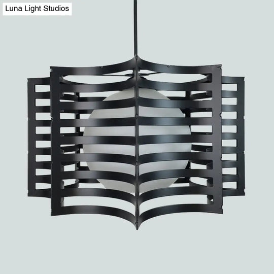 Modern Hanging Pendant Light With Opal Glass Shade - Black/White Finish