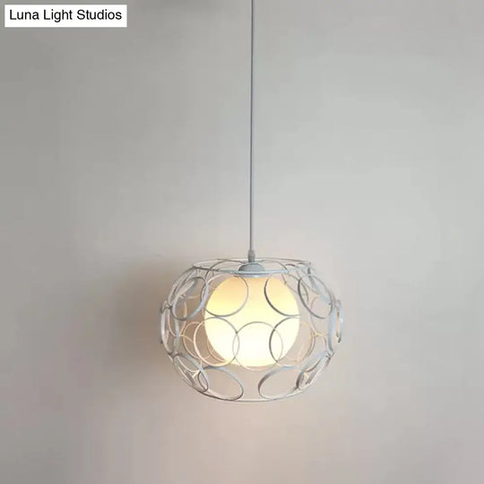 Modern Hanging Pendant Light With Opal Glass Shade - Black/White Finish