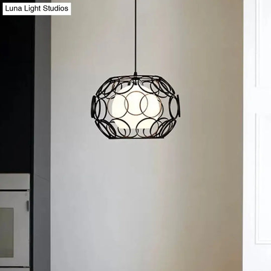 Black/White Hanging Pendant Light With Metal Spring Opal Glass Shade Black / Oval