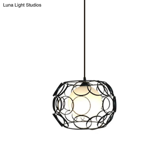 Black/White Hanging Pendant Light With Metal Spring Opal Glass Shade