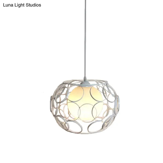 Modern Hanging Pendant Light With Opal Glass Shade - Black/White Finish