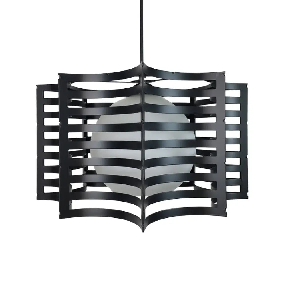 Modern Hanging Pendant Light With Opal Glass Shade - Black/White Finish Black / Octagon