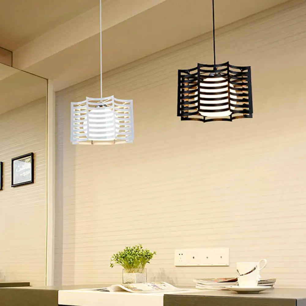 Modern Hanging Pendant Light With Opal Glass Shade - Black/White Finish White / Octagon