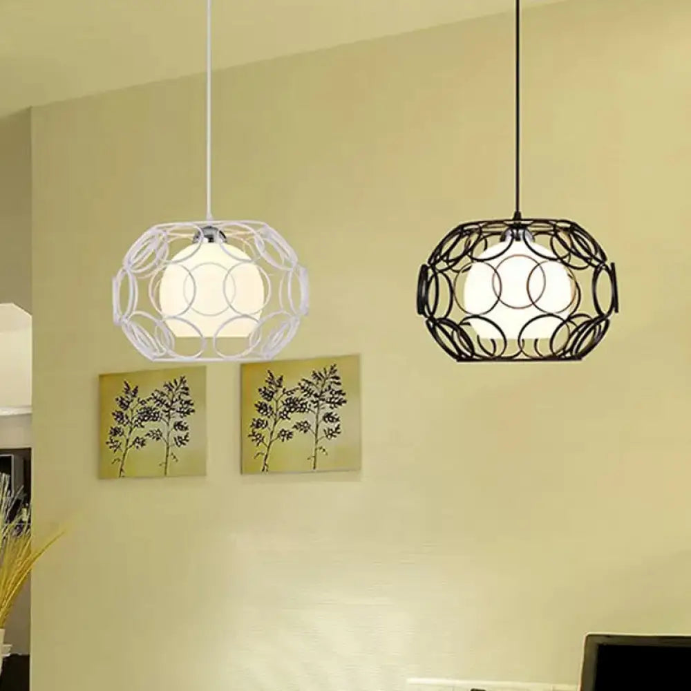 Modern Hanging Pendant Light With Opal Glass Shade - Black/White Finish White / Oval