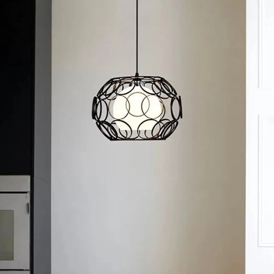 Modern Hanging Pendant Light With Opal Glass Shade - Black/White Finish Black / Oval