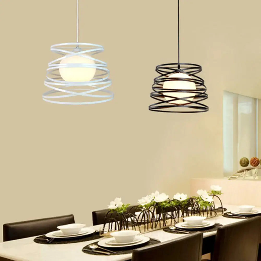 Modern Hanging Pendant Light With Opal Glass Shade - Black/White Finish White / Spring