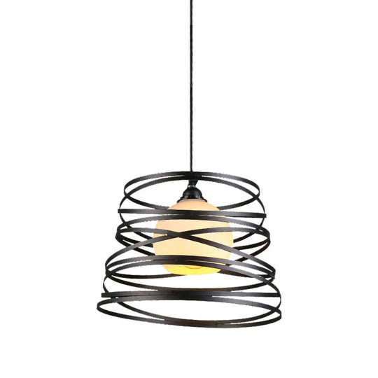 Modern Hanging Pendant Light With Opal Glass Shade - Black/White Finish Black / Spring