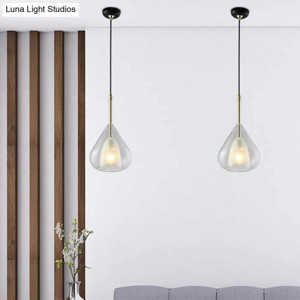 Modern Double Glass Teardrop Pendant Lighting - 1 Light Hanging For Living Room