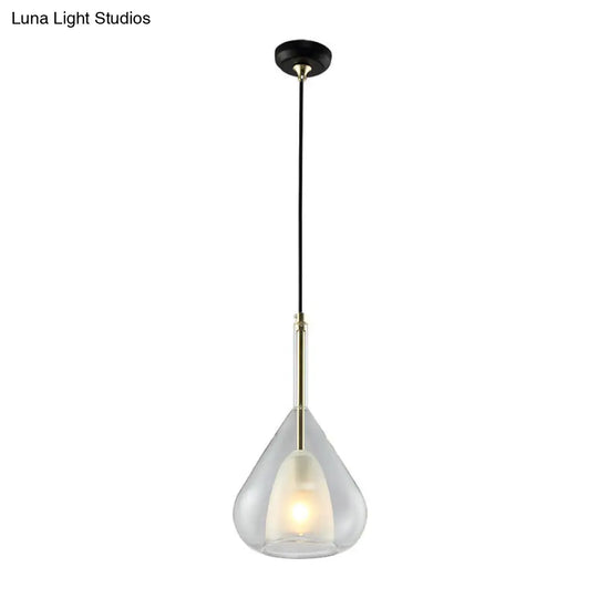 Modern Double Glass Teardrop Pendant Lighting - 1 Light Hanging For Living Room Gold