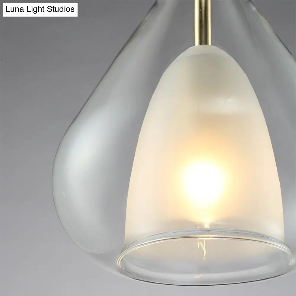 Modern Double Glass Teardrop Pendant Lighting - 1 Light Hanging For Living Room