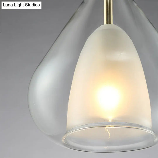 Modern Double Glass Teardrop Pendant Lighting - 1 Light Hanging For Living Room