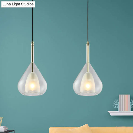 Modern Hanging Pendant Lights - Double Glass Teardrop Design Ideal For Living Room