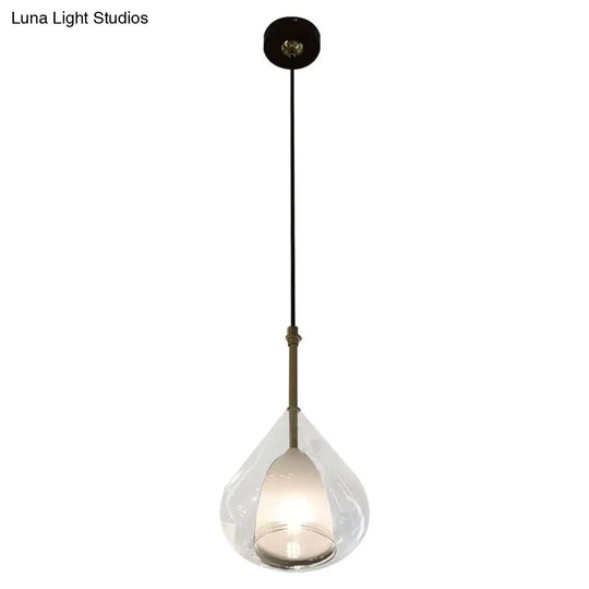 Modern Double Glass Teardrop Pendant Lighting - 1 Light Hanging For Living Room Bronze