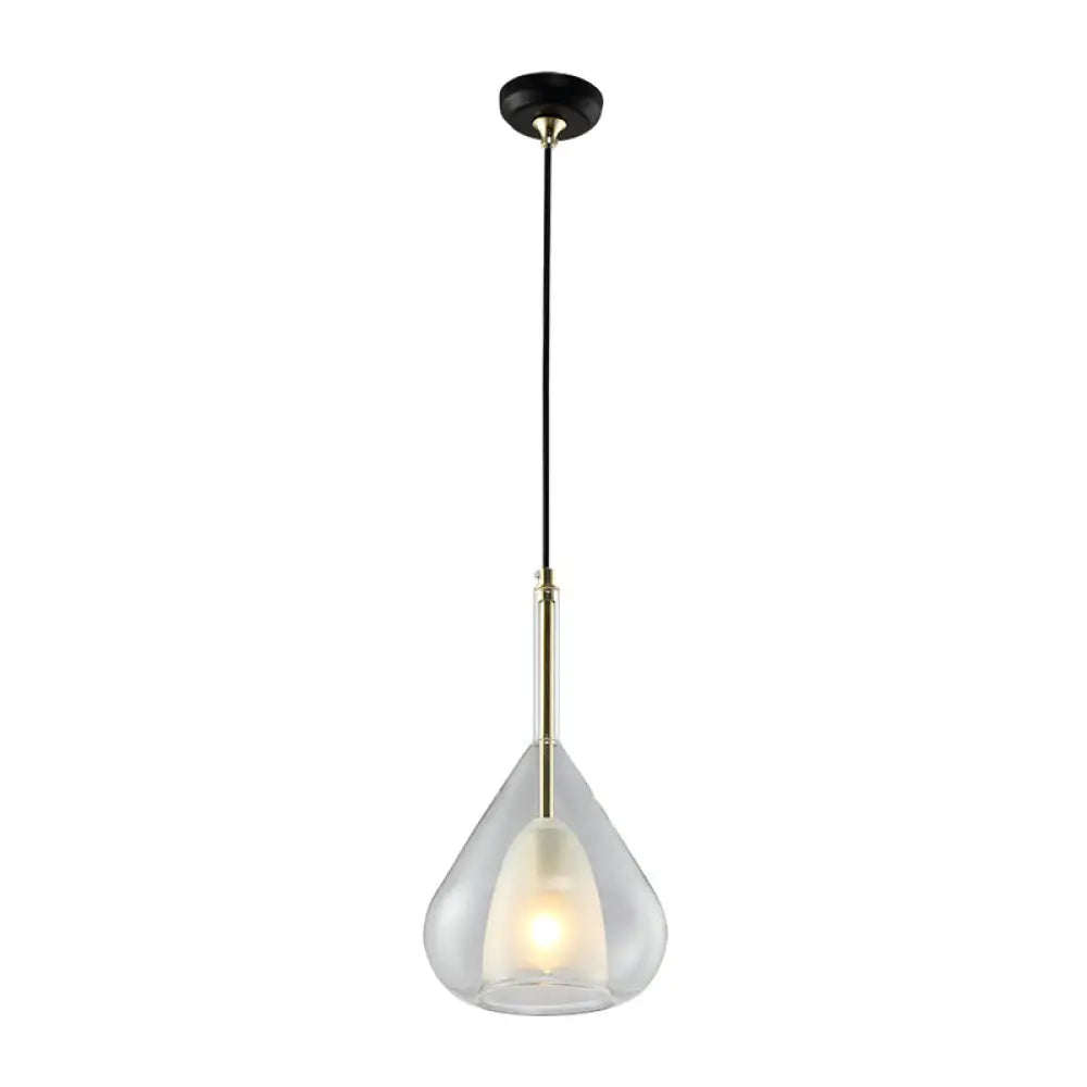 Modern Hanging Pendant Lights - Double Glass Teardrop Design Ideal For Living Room Gold