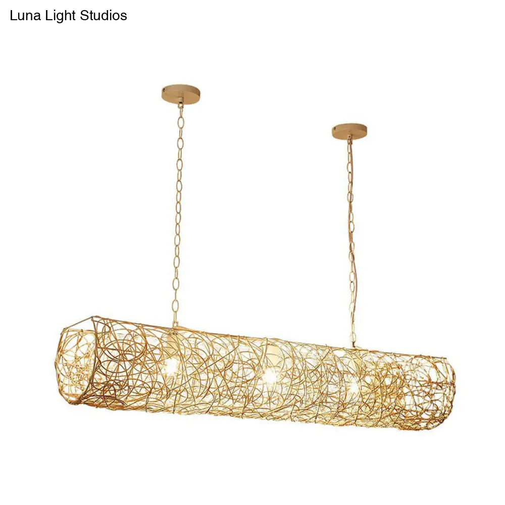 Modern Hanging Rattan Ceiling Light With 3 Bulbs For Tea Room Island