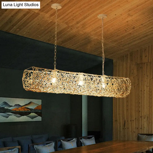 Modern Hanging Rattan Ceiling Light With 3 Bulbs For Tea Room Island