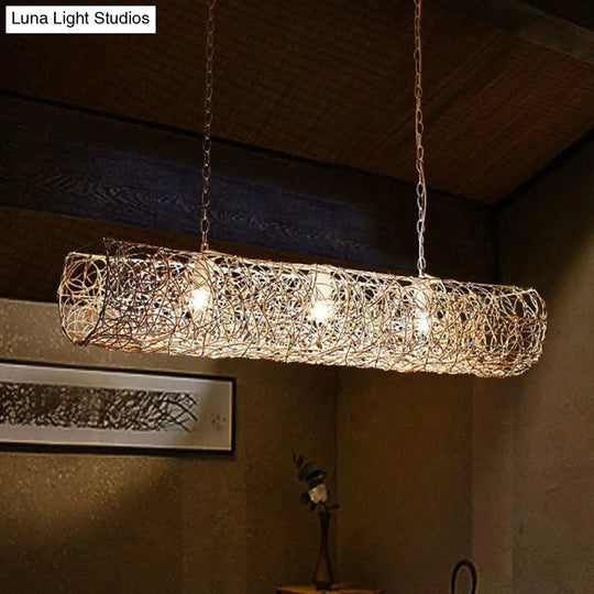 Modern Hanging Rattan Ceiling Light With 3 Bulbs For Tea Room Island