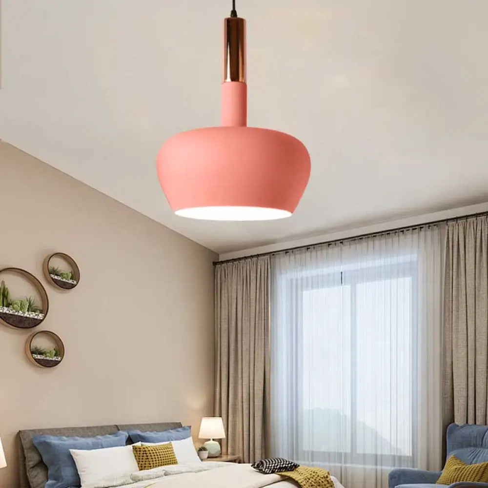 Modern Hanging Wine Glass Pendant Light - 1 Blue/Pink/Yellow Suspension Pink