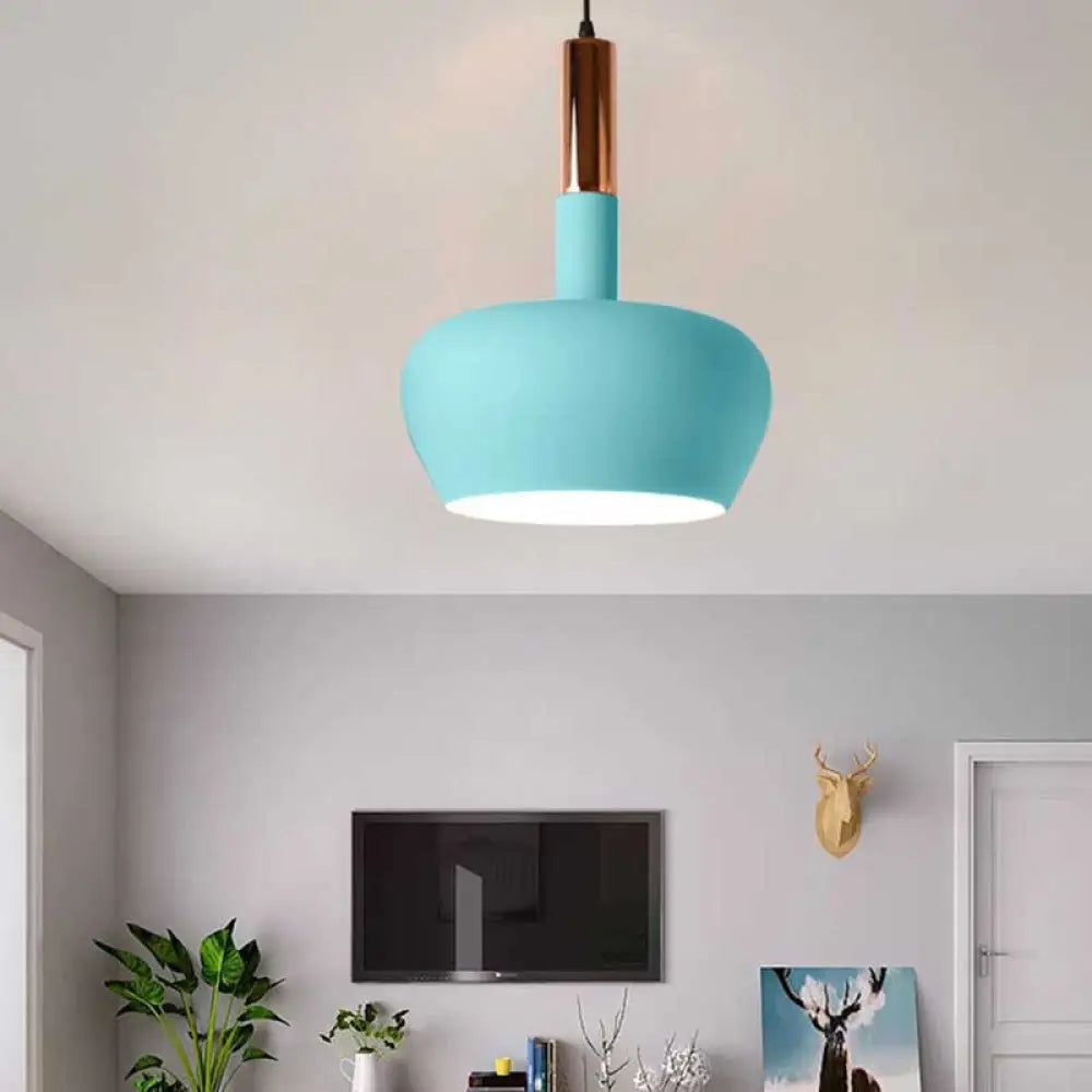 Modern Hanging Wine Glass Pendant Light - 1 Blue/Pink/Yellow Suspension Blue