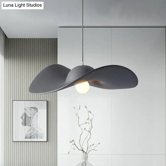 Modern Acrylic Hat Pendant Lighting - 1 Light Bedroom Suspension Lamp In White/Grey Grey