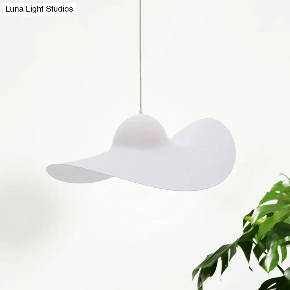 Modern Acrylic Hat Pendant Lighting - 1 Light Bedroom Suspension Lamp In White/Grey White