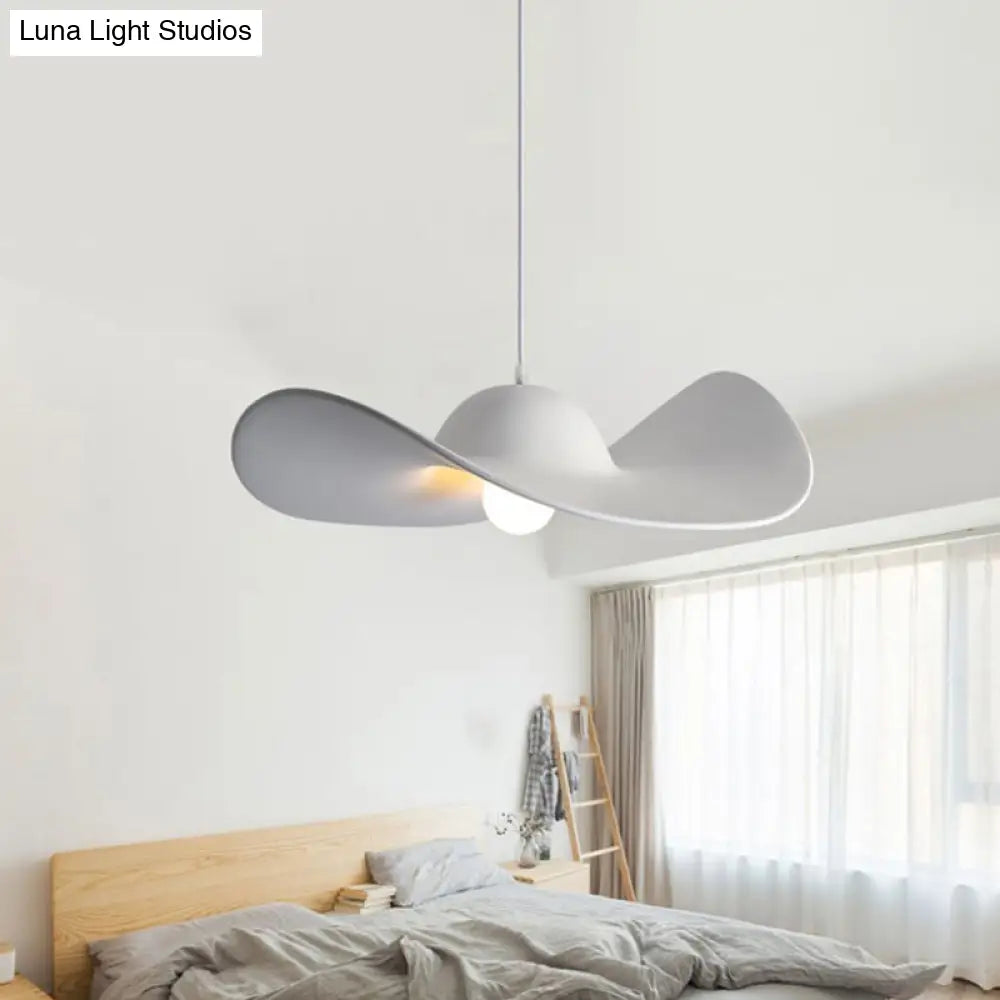 Modern Hat Shaped Pendant Light - Acrylic 1-Light Suspension Lamp For Bedroom In White/Grey