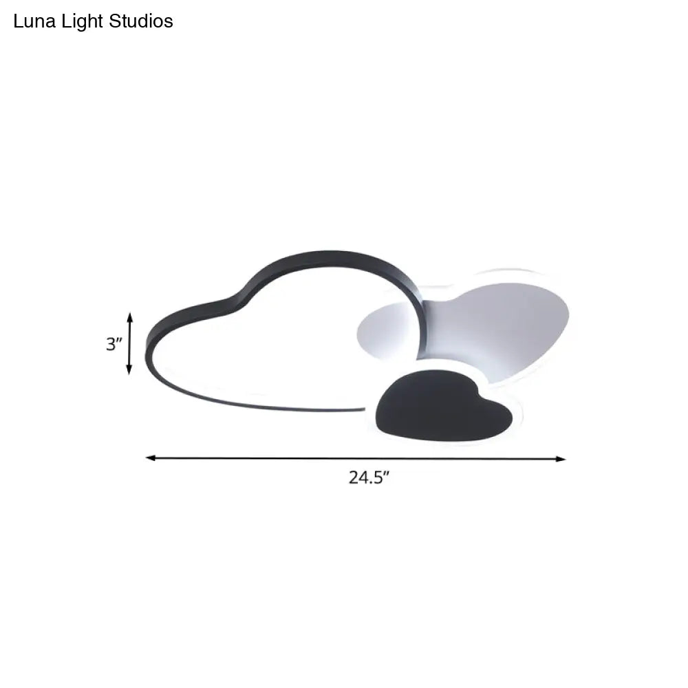 Modern Heart Design Black Ceiling Fixture: Acrylic Led Bedroom Flush Mount Spotlight - Warm/White